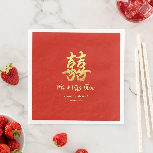 Serviette En Papier Mariage chinois classique simple double bonheur (En situation)