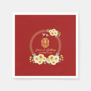 Serviette En Papier Mariage chinois de l'oiseau floral rouge