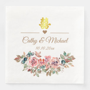 Serviette En Papier Mariage chinois élégant rustique rose poussiéreux 