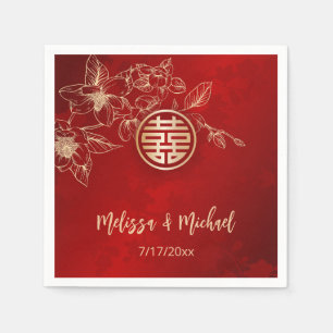 Serviette En Papier Mariage chinois Magnolia Red Gold