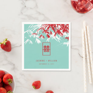 Serviette En Papier Mariage chinois Turquoise Bambou Feuille Double Xi