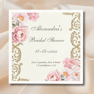 Serviette En Papier Mariage chrétien vintage avec fleurs de pivoine iv