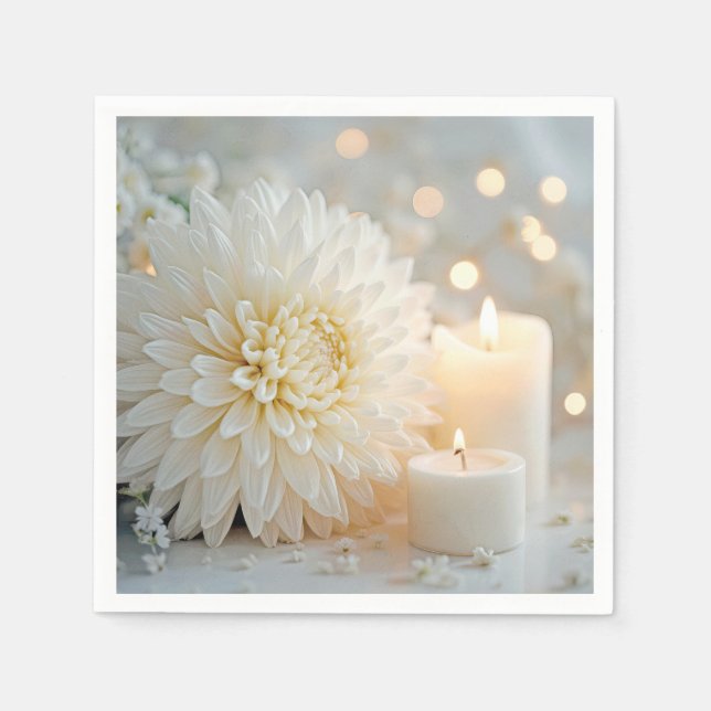 Serviette En Papier Mariage Chrysanthemum Fleur et bougies (Devant)