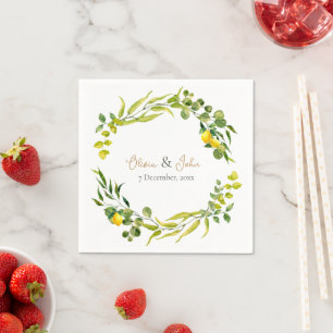 Serviette En Papier Mariage Citron Jaune et Vert Aquarelle