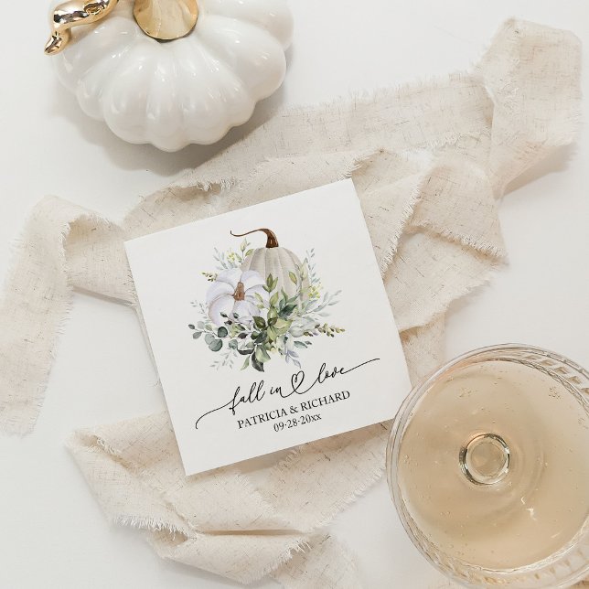 Serviette En Papier Mariage Citrouille Blanche et Eucalyptus Coup de F (Créateur téléchargé)