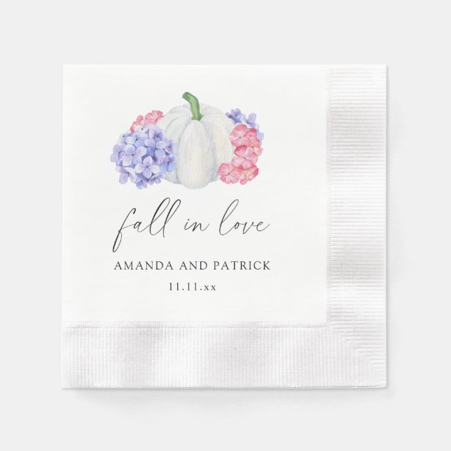 Serviette En Papier Mariage citrouille blanche et fleurs d'hortensia (Devant)