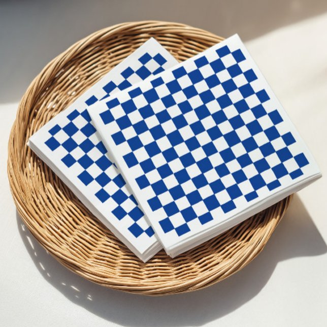 Serviette En Papier Mariage civil avec damier bleu (Blue Checker Bridal Shower Napkins)