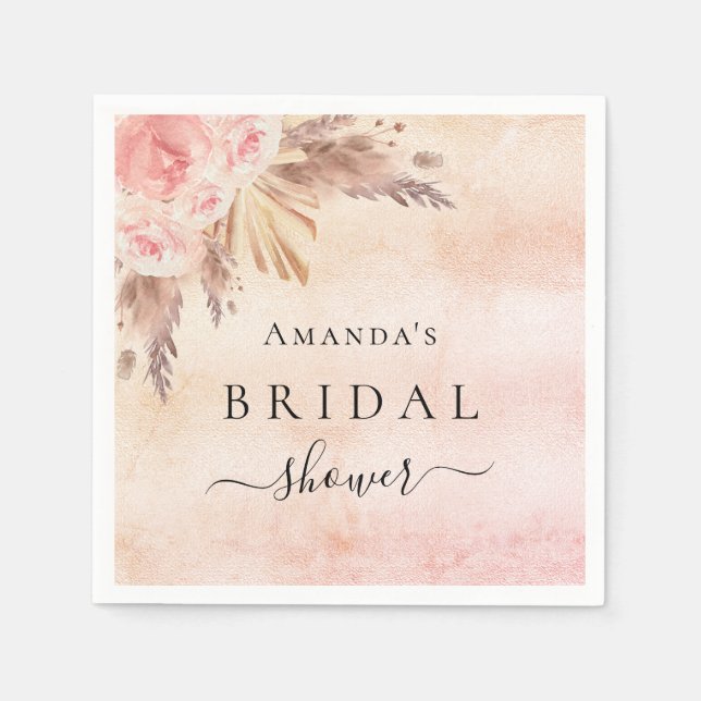 Serviette En Papier Mariage civil pampa herbe rose or rose floral (Devant)