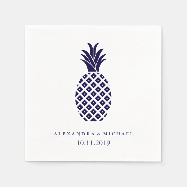 Serviette En Papier Mariage classique à ananas de la marine (Devant)