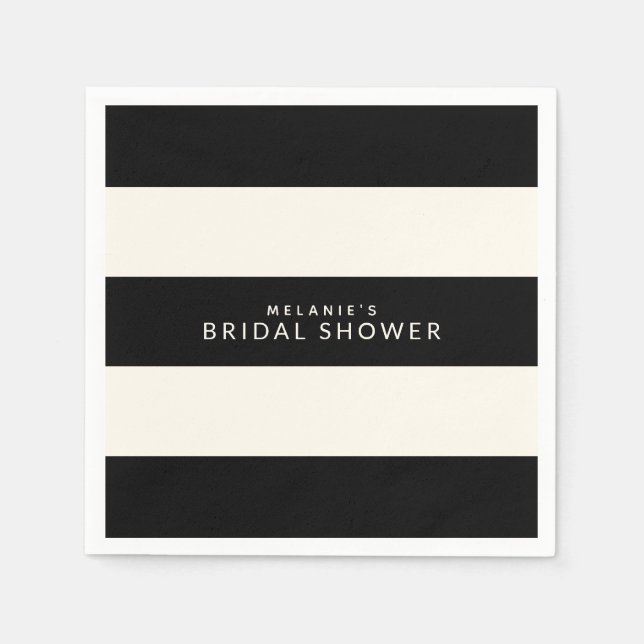 Serviette En Papier Mariage Classique à Rayures Noires et Crème (Devant)