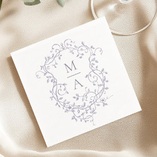 Serviette En Papier Mariage Classique au Monogramme de Crête Fleurie d