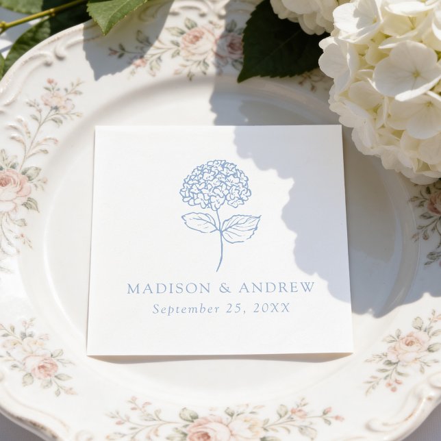 Serviette En Papier Mariage Classique avec des Hydrangeas Bleus (Créateur téléchargé)