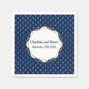 Serviette En Papier Mariage classique bleu et or