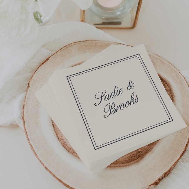 Serviette En Papier Mariage Classique Bleu Marine Script (Créateur téléchargé)