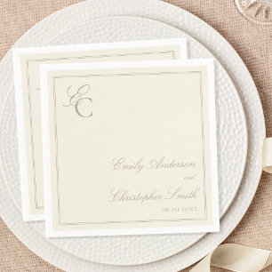 Serviette En Papier Mariage Classique Elégant en Ivoire