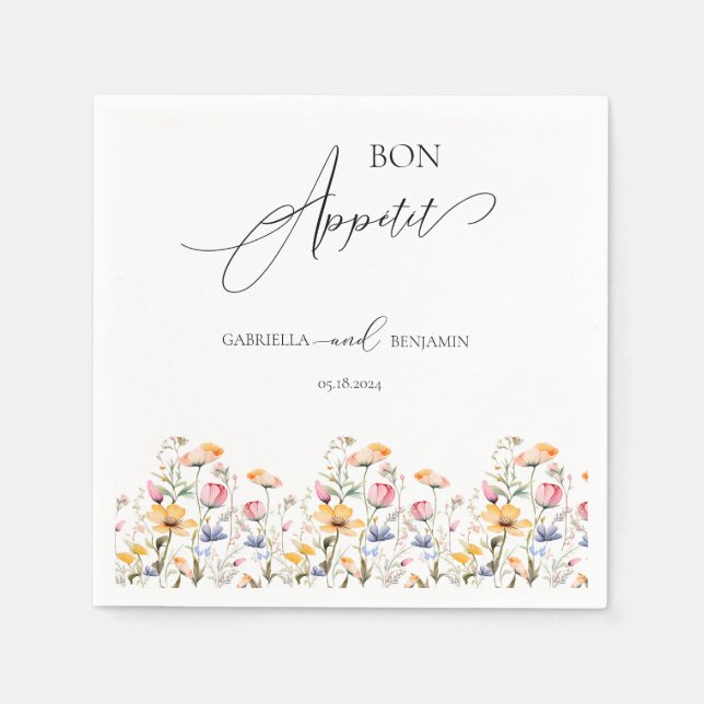 Serviette En Papier Mariage classique Fleur sauvage de prairie aquarel (Devant)