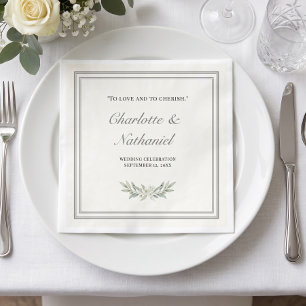 Serviette En Papier Mariage Classique Formel Écru Ivoire Triple Cadre