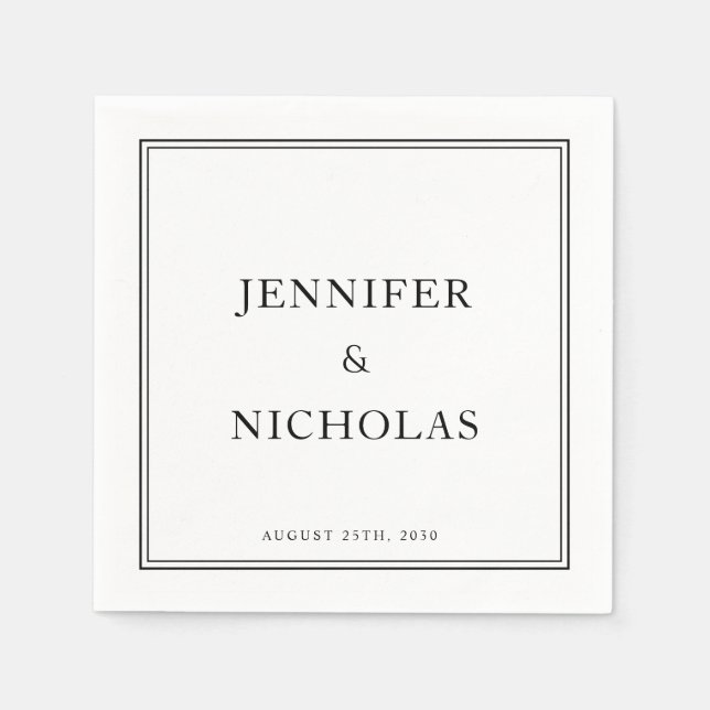 Serviette En Papier Mariage Classique Formel Noir Et Blanc (Devant)