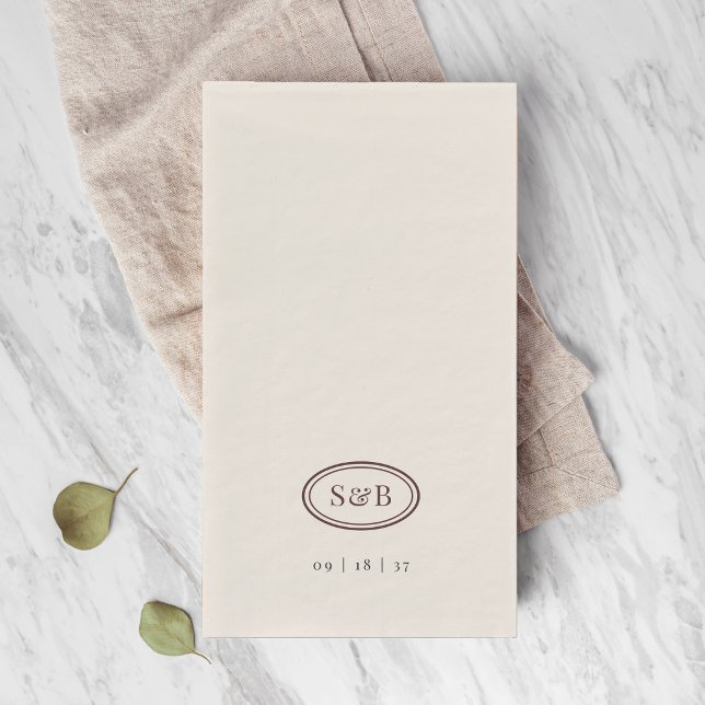 Serviette En Papier Mariage Classique Ovale Monogramme de Mariage (Créateur téléchargé)