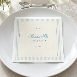 Serviette En Papier Mariage Classique Rayures Bleu Clair Monsieur et M