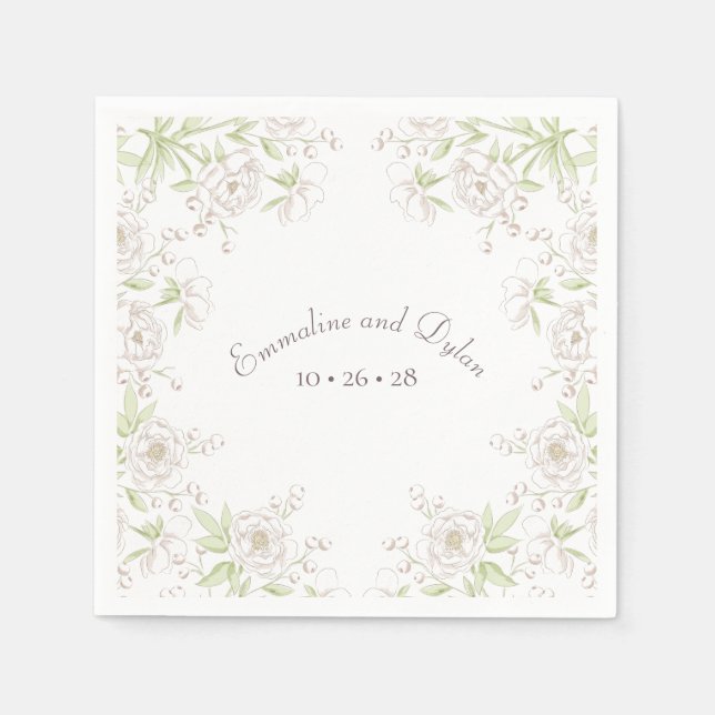 Serviette En Papier Mariage Classique Rose Blanche (Devant)