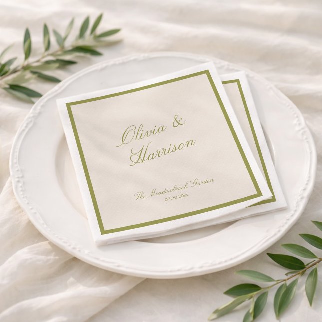 Serviette En Papier Mariage Classique Vert Olive (Créateur téléchargé)