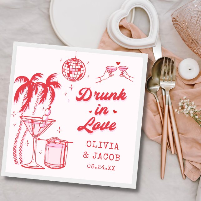 Serviette En Papier Mariage Cocktail Amour Enivré Fantaisie Rose (Créateur téléchargé)