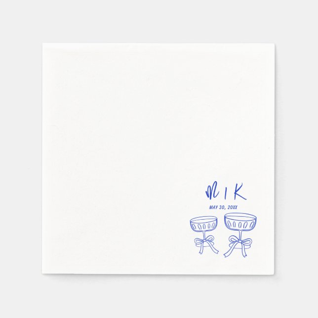 Serviette En Papier Mariage Cocktail bleu dessiné à la main (Devant)