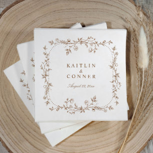Serviette En Papier Mariage Cocktail Floral Vintage Français Brun