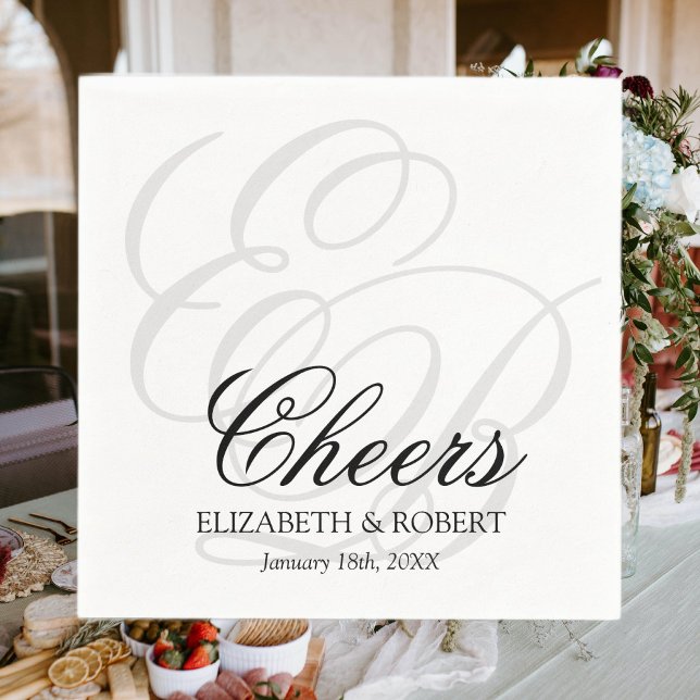 Serviette En Papier Mariage Cocktail Simple Acclamations Monogramme (Créateur téléchargé)