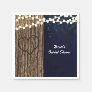Serviette En Papier Mariage Coeur dans l'Arbre Nuit Rustique