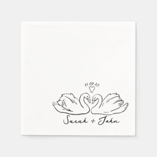 Serviette En Papier Mariage Coeur de cygne personnalisé Cocktail Napki