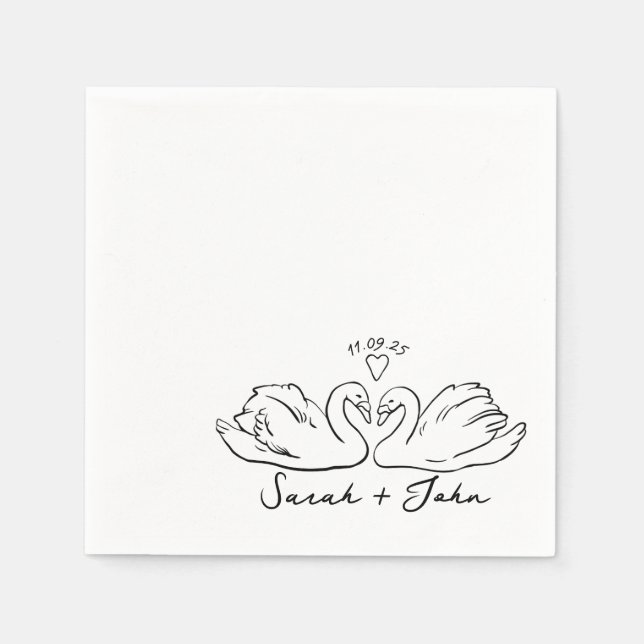Serviette En Papier Mariage Coeur de cygne personnalisé Cocktail Napki (Devant)