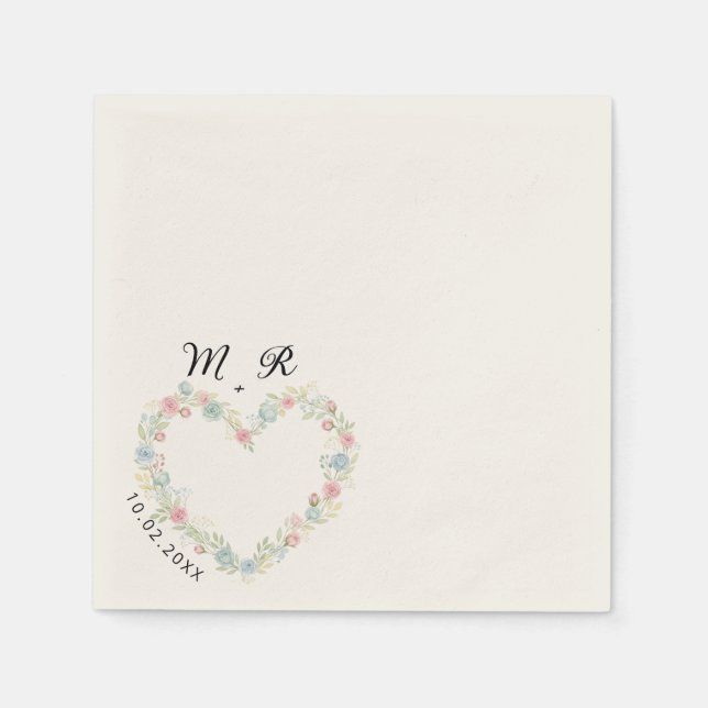 Serviette En Papier Mariage cœur de fleur sauvage élégant  (Devant)