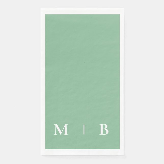 Serviette En Papier Mariage contemporain Monogramme vert d'été (Devant)