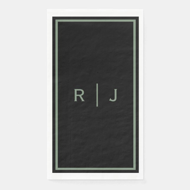 Serviette En Papier Mariage Cool Monogramme Nom Vert Sauge Noir (Devant)