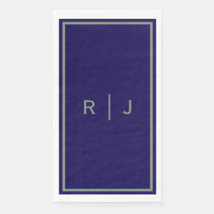 Serviette En Papier Mariage Cool Monogramme Vert Sauge Bleu Marine