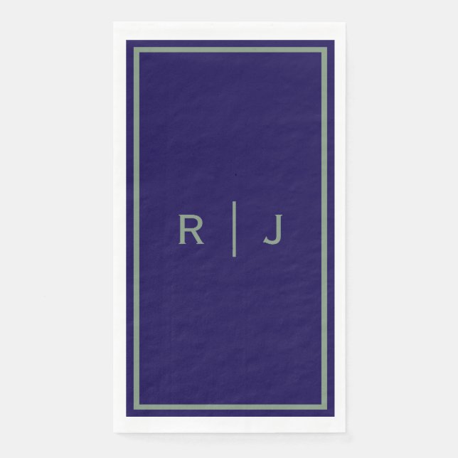 Serviette En Papier Mariage Cool Monogramme Vert Sauge Bleu Marine (Devant)