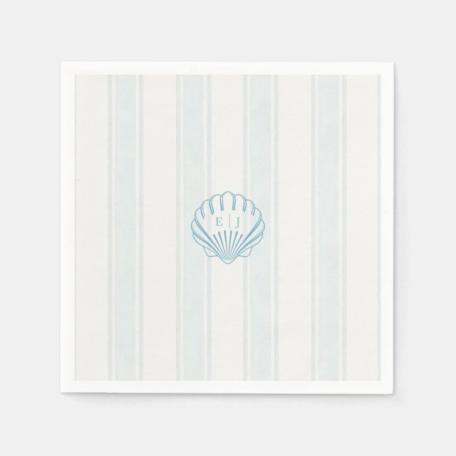 Serviette En Papier Mariage Coquillage Bleu de la Côte  (Devant)