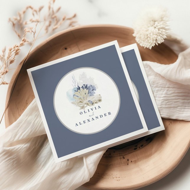 Serviette En Papier Mariage coquillage bleu de plage côtière (Créateur téléchargé)