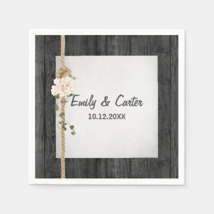 Serviette En Papier Mariage corde noeud sur le bois de grange