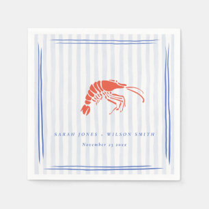 Serviette En Papier Mariage côtier au homard rayé rouge et bleu rétro