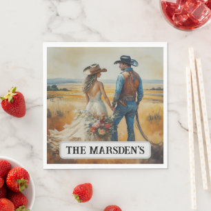 Serviette En Papier Mariage Country Western Aquarelle