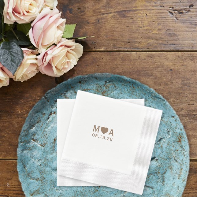 Serviette En Papier Mariage Couple Monogram Love Heart (Créateur téléchargé)