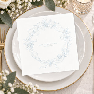 Serviette En Papier Mariage Couronne Florale Bleu Poussiéreux Vintage