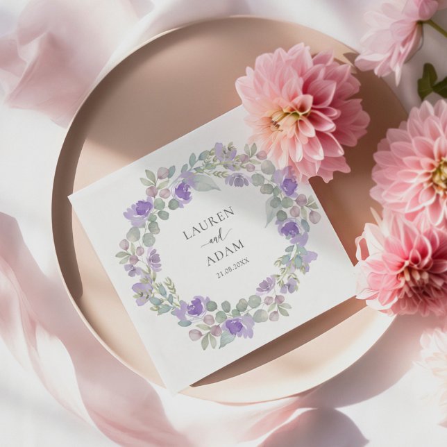 Serviette En Papier Mariage Couronne Florale Bohème Violette (Créateur téléchargé)