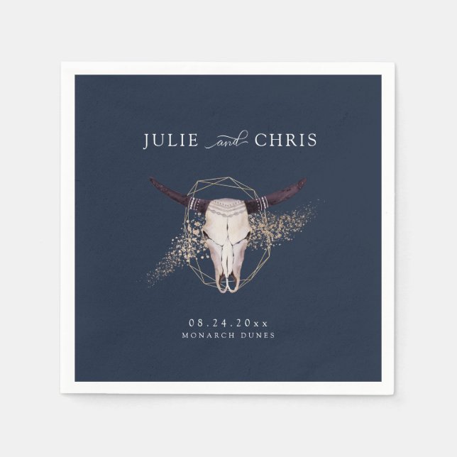 Serviette En Papier Mariage Crâne de Bœuf Boho Chic (Devant)