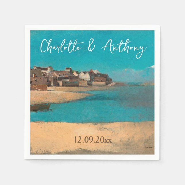 Serviette En Papier Mariage Creative Village Sea Sky impressionniste (Devant)