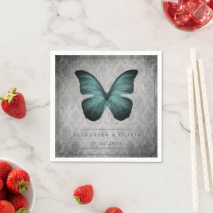 Serviette En Papier Mariage damassé à papillon Vintage turquoise