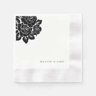 Serviette En Papier Mariage damassé noir et blanc